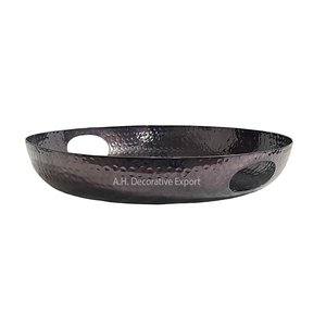 Plat en aluminium enduit de poudre noire élégant Hôtels Restaurant Assiette de table Fruits Plateau de rangement rond au design martelé - Product Image 4