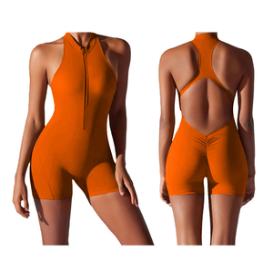 Mono de mujer con logotipo personalizado con cremallera de secado rápido sólido Fitness deporte activo desgaste entrenamiento 2 piezas conjunto Fitness Yoga Wear Playsuit - Product Image 2