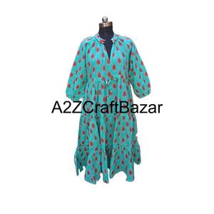 Robe coréenne Himanshi vintage mi-longue à manches longues à fleurs, faite à la main, écologique, respirante, en coton, confortable, coupe ample - Product Image 1