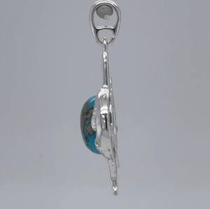 Pendentif rond bleu turquoise soleil et lune en argent sterling fait à la main bijoux en pierres précieuses mexicaines cadeau - Product Image 4