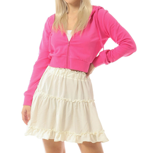 Wholesale Custom LOGO High Quality Women Blank Full <b>Zip</b> <b>up</b> Drawstring Soft Fleece Oversized Lounge <b>Cropped</b> <b>Zip</b> Through Hoodie - Product Image 4