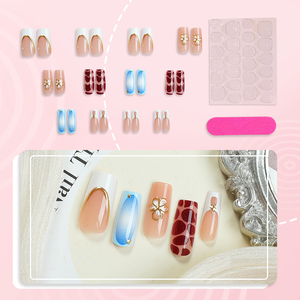 Lot de 24 faux ongles blancs de style français : motif floral 3D, longueur moyenne, <span class=keywords><strong>dentelle</strong></span> à bordure dorée et imprimé léopard - Product Image 2