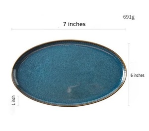 Service d'assiettes en céramique dégradé turquoise avec bordure métallique, finition brillante, construction durable pour une présentation de table de luxe - Product Image 6