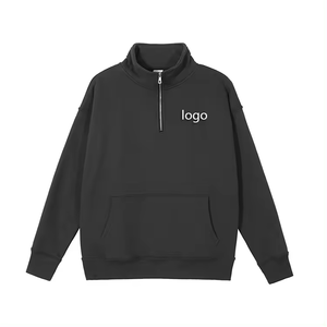 เสื้อสวมหัวมีซิปรูดซิป1/4สำหรับผู้ชายเสื้อวิ่งจ๊อกกิ้งผ้าคอตตอนมีฮู้ดปรับได้ตามต้องการ - Product Image 4