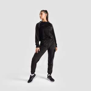 Pantalon cargo palazzo noir en velours taille haute pour femme, respirant, style décontracté et technique froissée - Product Image 4
