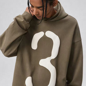 Sweat-shirt à capuche en molleton surdimensionné unisexe pour homme avec logo personnalisé de luxe, appliqué brodé, lavé, manches régulières - Product Image 2