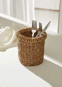 Soporte para utensilios de cocina de mimbre asequible, organizador de cubiertos de mimbre para fiestas con 5 compartimentos, soporte para vajilla - Product Image 2