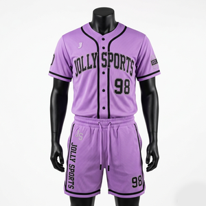 Ensemble short et maillot de baseball pour homme, maille respirante 185 GSM, violet, avec logo personnalisé en twill. - Product Image 1
