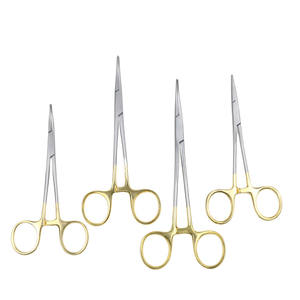 Pinzas Kelly con mango dorado, totalmente dentadas, de acero inoxidable, con bloqueo hemostático, certificadas CE, instrumento quirúrgico de clase I - Product Image 1