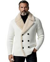 Pull en laine tricoté épais à col sherpa double boutonnage blanc beige pour homme, vêtement d'hiver chaud et élégant