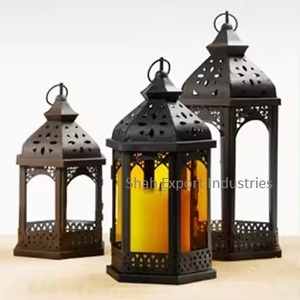 New Decorative Metal & Glass Hanging <b>Lantern</b> Black Finished for Christmas & Garden Decorative Candle <b>Lantern</b> Sets - Product Image 3