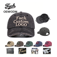 Gorra de béisbol de mezclilla retro con efecto desgastado, visera deshilachada, bordado 3D, ajustable, varios colores vintage, para venta al por mayor