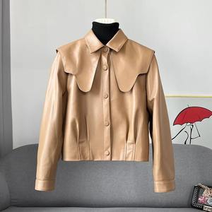 เสื้อแจ็กเก็ตหนังสำหรับผู้หญิงเอวสูง, ใหม่เสื้อแจ็คเก็ตคอปกสีน้ำเงินเข้มสำหรับฤดูใบไม้ร่วง2024 - Product Image 2