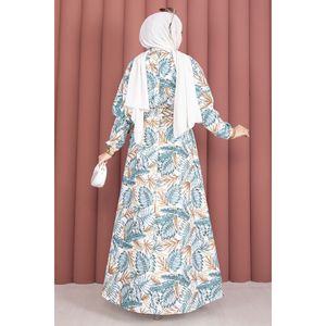 Vestido de Talla Grande con Estampado Floral Turquesa, Volantes, Forro Transpirable, Estilo Casual, Cintura Fruncida, Disponible en Tallas XS a XL - Product Image 5