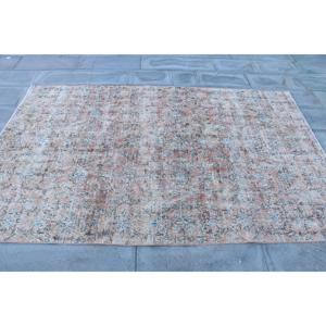 Turkish Rug 5x7.8 ft, <b>Brown</b> Blue Striped <b>Wool</b> Vintage Rug - Product Image 4