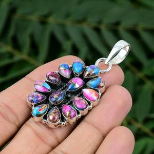 Pendentif Multi-Turquoise en Argent Sterling Naturel Kingman et Dahlia Rose Cadeau pour Noël - Product Image 4