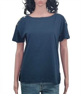 Venta al por mayor 2025 verano Mujer moda nueva Casual Color sólido manga corta Top cuello pico suelta mujer camisa - Product Image 4