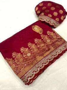 Sari de Georgette Khadi Puro para Mujer con Hermoso Diseño de Tejido Mina, Bordado, Lentejuelas y Borde de Encaje, Hecho en India, en Stock - Product Image 2