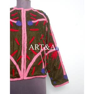 Ethnic Statement <b>Velvet</b> Suzani Boho <b>Women's</b> Quilted Eco-Friendly Cotton <b>Jacket</b> Handmade Embroidery Vintage Design Festival Coat - Product Image 2