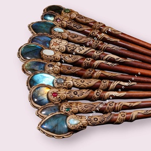 Palillos para el Cabello con Piedras Preciosas de Labradorita de Alta Calidad para Mujer, Accesorios para el Cabello de Arcilla Polimérica Hechos a Mano, Pasadores para el Cabello de Cristal Estilo Boho - Product Image 1