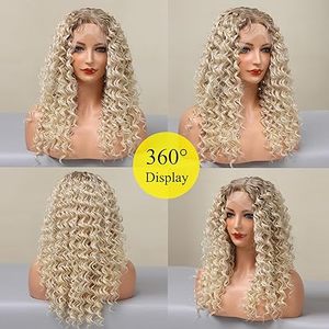 Peluca de Cabello Sintético Resistente al Calor DWY, Larga y Rizada, Rubia, con Frente de Encaje Transparente y Estilo Jerry Curl - Product Image 4