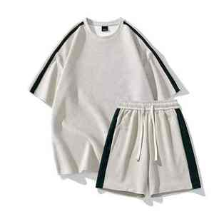 HC-CF2104563 Breathable Summer <b>Knitted</b> Customized Colors Polyester/Cotton Crew Neck Sweatshirt and Shorts <b>Set</b> Men Casual Wear - Product Image 3