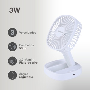 Coober Mini Foldable <b>Handheld</b> <b>Fan</b>, White, with Light, USB Rechargeable (Niaros 300040001) - Product Image 3