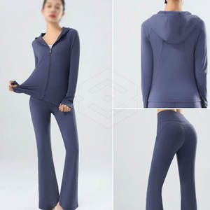 Chándal de lana tecnológica para mujer 2024, cuello levantado de poliéster/algodón, cremallera de dos piezas con pantalón acampanado, estilo informal sólido para invierno - Product Image 6