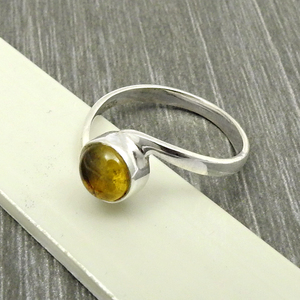 แหวนเงินแท้สีเหลืองอำพันสังเคราะห์925สำหรับเครื่องประดับแฮนด์เมดของเธอขายส่ง - Product Image 3