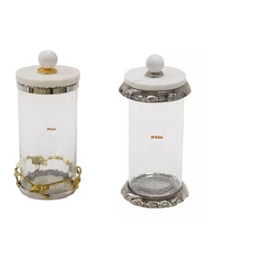 Venta caliente utensilios de cocina de lujo hoja de oro tapa de mármol decorativa diseñador indio decorativo Metal vidrio bote/tarro de almacenamiento comida - Product Image 2