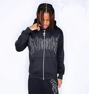 Survêtement respirant pour homme avec strass, ensemble personnalisé à double taille, sweat à capuche et pantalon évasé, survêtement oversize pour homme - Product Image 2