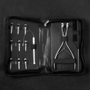 Kit d'outils professionnel pour extensions de cheveux noirs, aiguille à micro-perles, crochet à crocheter, pinces, ensemble avec étui à fermeture éclair - Product Image 2