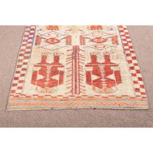 Turkish Rug, 3.7x11 ft <b>Runner</b> Rug, <b>Red</b> Orange Herki Wool Rug - Product Image 5