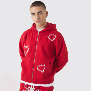 Vente en gros de sweat à capuche zippé avec impression de cœurs pour hommes sweats à capuche personnalisés en coton mélangé dernière conception au prix d'usine - Product Image 1