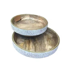 Ensemble de 2 plateaux de travail islamiques en bois et métal de forme personnalisée de qualité supérieure Plateaux de service alimentaire à forte valeur ajoutée Fournitures de restaurant - Product Image 2