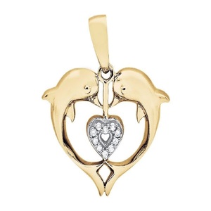 Pendentif coeur design dauphin plaqué or jaune avec cadeau de bijoux en diamant Moissanite rond pour femmes et filles - Product Image 2