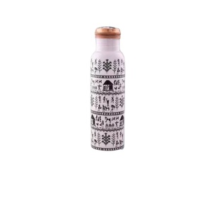 Customizable Enamel White Meena Water Bottle <b>Lid</b> Great Gift <b>Decorative</b> Tableware Sports Gym Use Custom Design Metal Material - Product Image 1
