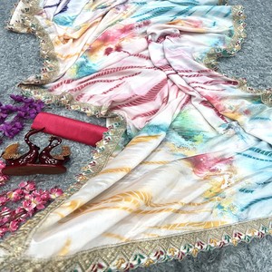 Blusa Sari estampada de tela de Chinon suave y pesada de moda superventas, sari nupcial exclusivo elegante para fiestas de invierno - Product Image 4