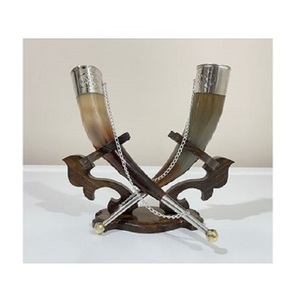 Jarra de Cuerno Vikingo Natural de Primera Calidad con Base de MDF, Artículo de Decoración para Fiestas de Boda y Bar, Vajilla para Cerveza y Vino Nórdica - Product Image 1