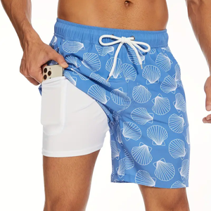 Men's Mid Waist Casual Shorts Eco-Friendly for Stone Wash Silk Screen Printed Solid Mesh Design Anti-Wrinkle Cotton - Product Image 1