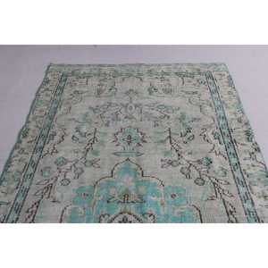 Alfombra Turca Vintage, Alfombra de Lana con Rayas Azules de 4.8x9.5 pies - Product Image 5