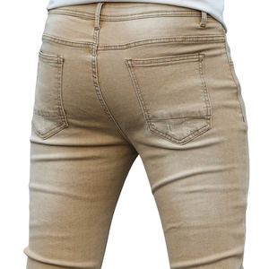 <b>Mens</b> Khaki Solid Mid Rise Ripped Pencil Pants Distressed <b>Stretch</b> Denim Breathable Quick Dry Slim Fit Casual Enzyme Wash - Product Image 4