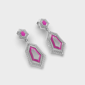 Luxury Geometric Drop <b>Earrings</b> for Women Silver Plated CZ Crystal Pink Enamel Statement <b>Dangle</b> <b>Earrings</b> Fashion Party Jewelry Gi - Product Image 3