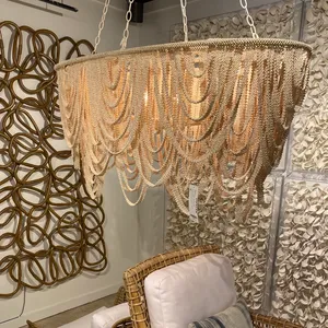 Cadre en fer design antique pendentif en tissu de couleur blanche pour décorer la maison hôtels restaurant avec pendentif en bambou métal indien - Product Image 2