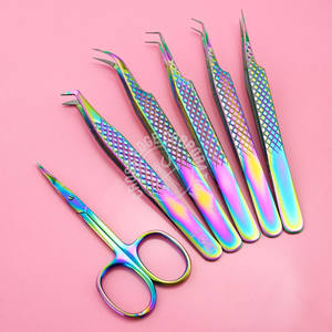 Pinzas para pestañas ligeras profesionales, pinzas para pestañas con punta de fibra, pinzas japonesas de acero inoxidable de 45 90 grados, agarre de diamante - Product Image 1