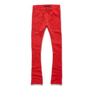 Pantalones apilados rojos de estilo personalizado para hombre, pierna ancha con diseño de pierna recta, pantalones de algodón de lana 100% con diseño personalizado - Product Image 3
