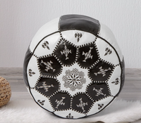 Pouf Bohème Oriental en Cuir Véritable Noir et Blanc, Décoration Marocaine Faite à la Main, Vintage, OEM Disponible, Yoga, Non Toxique