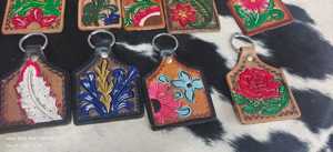 Custom made Hand <b>tooled</b> <b>leather</b> key ring holders <b>crafted</b> from genuine <b>leather</b> Durable stylish handmade accessories for resale - Product Image 3