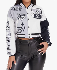 Veste de baseball courte pour femme, en toile cousue, respirante, imprimée, style Y2K, streetwear - Product Image 2