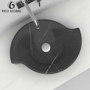 อ่างล้างหน้าหินอ่อนเนโร มาร์ควิน่า สไตล์โมเดิร์นแบบจีน ดีไซน์ไม่สมมาตร ลายเส้นสีขาวโดดเด่น ทำจากหินธรรมชาติ - Product Image 1